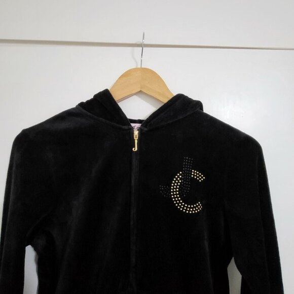 Juicy Couture Velour Hoodie L Black Gold J Zip Y2K Style Bling Tracksuit - Picture 1 of 9